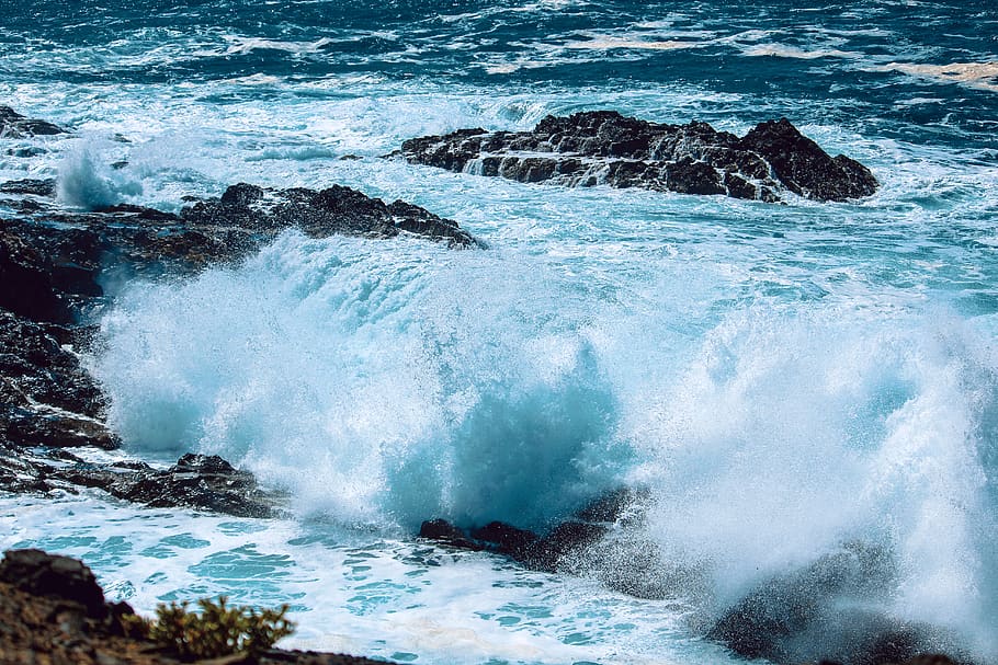 Sea Waves With Rocks, beach, cliff, cliff coast, daylight, landscape, HD wallpaper