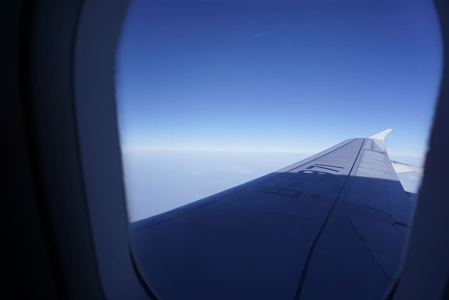 flight, plane, wing, window, sky, airplane, air vehicle, mode of transportation HD wallpaper