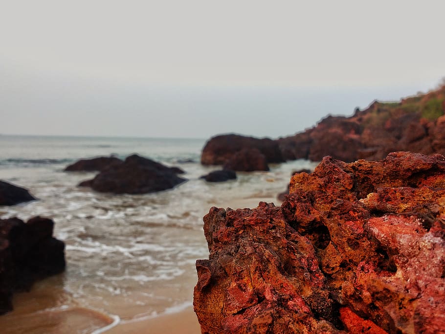 india, devgad, devgad beach, closeup, bokeh, rocks, blurry HD wallpaper