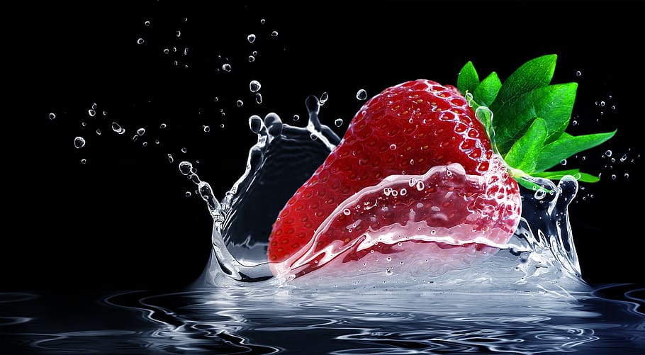 Straw Berry Fruit Drop of Water, blur, close-up, focus, fresh HD wallpaper