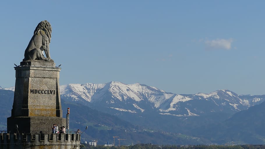 mountain, snow, statue, mountains, landscape, winter, alpine HD wallpaper