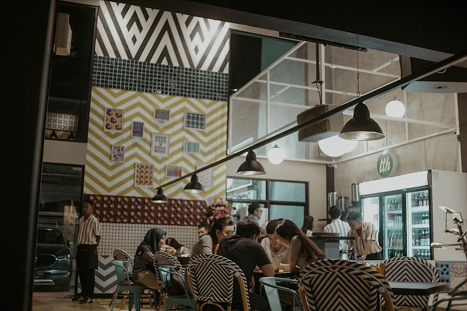 restaurant, person, human, cafe, food court, cafeteria, furniture HD wallpaper