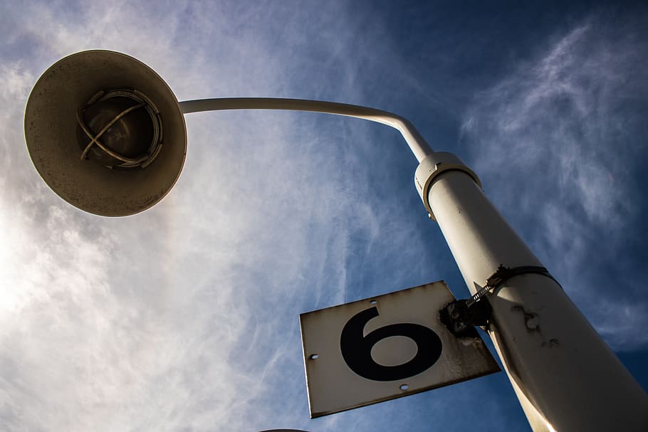 White Post Lamp, blue sky, bulb, clouds, daylight, electricity HD wallpaper