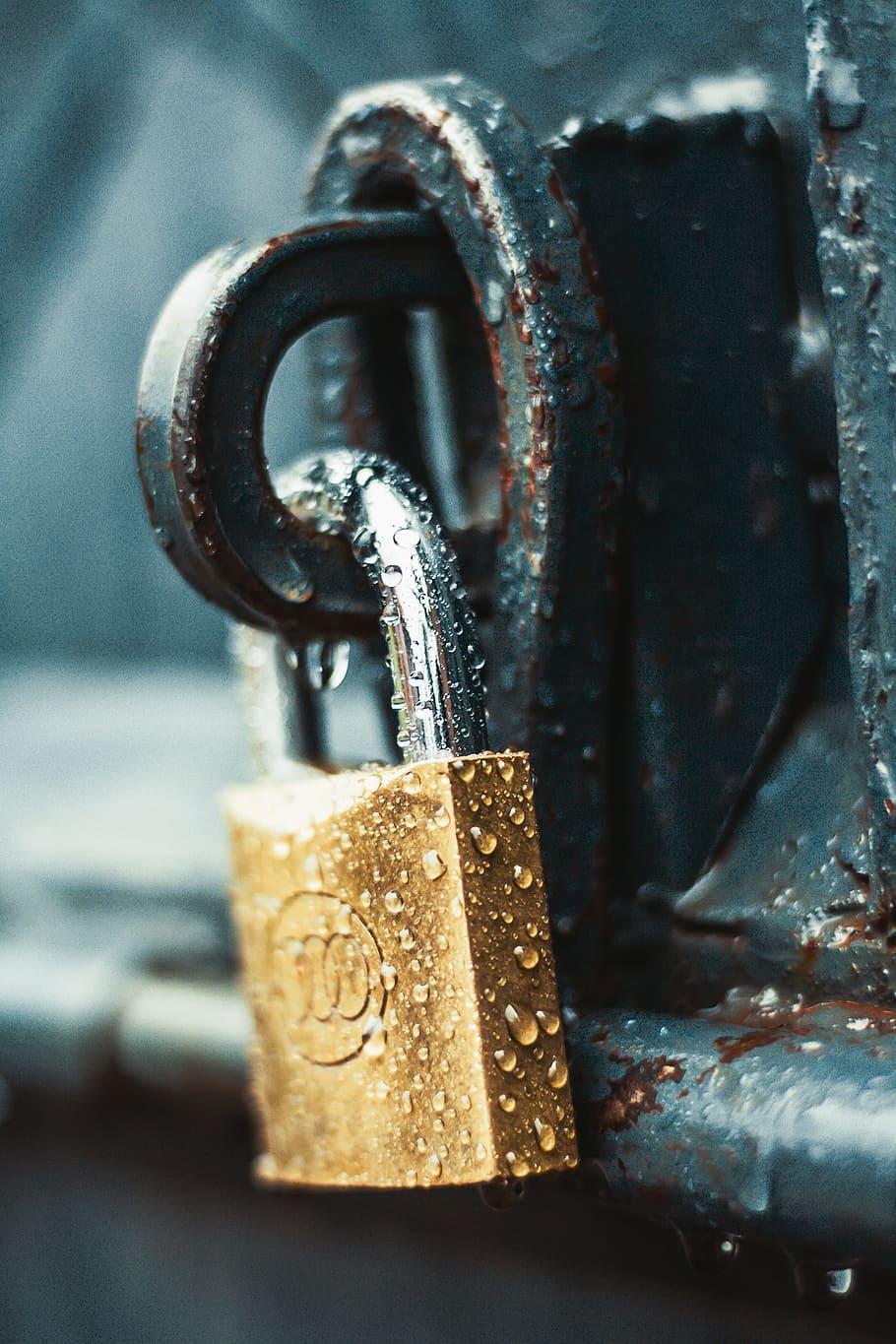 Close-Up Photography of Wet Padlock, blur, depth of field, dewdrops