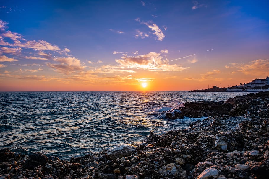 nerja, beach, clouds, blue, malaga, sun, sky, waves, andalusia HD wallpaper