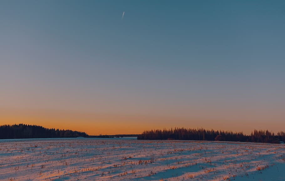 Photo Of Sunrise, cold, dawn, field, nature, sky, snow, sunset HD wallpaper