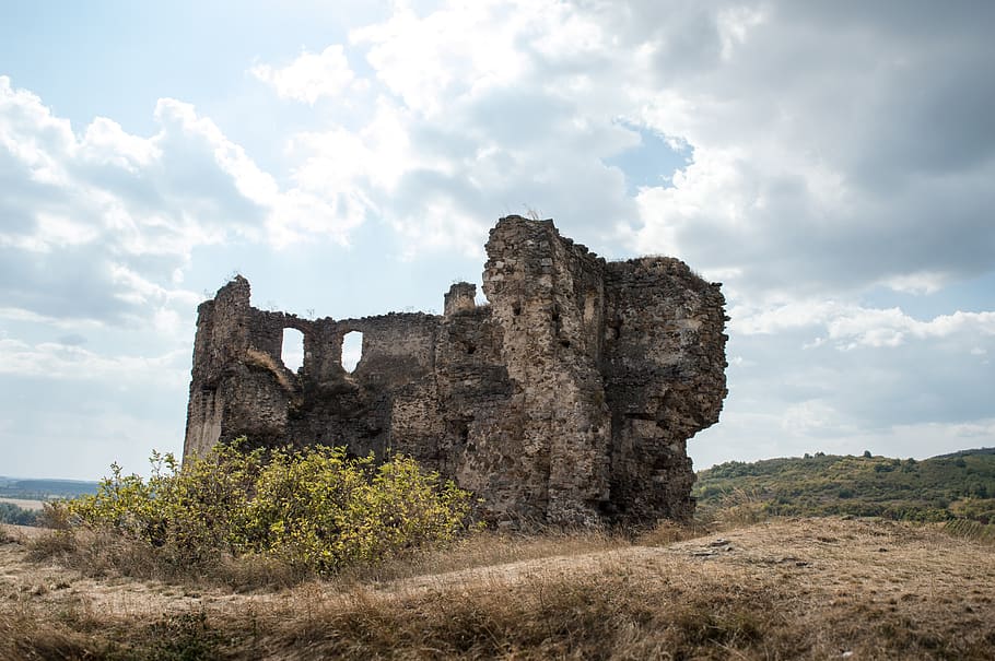 ruins, castle, blue, sky, architecture, building, old, wall HD wallpaper