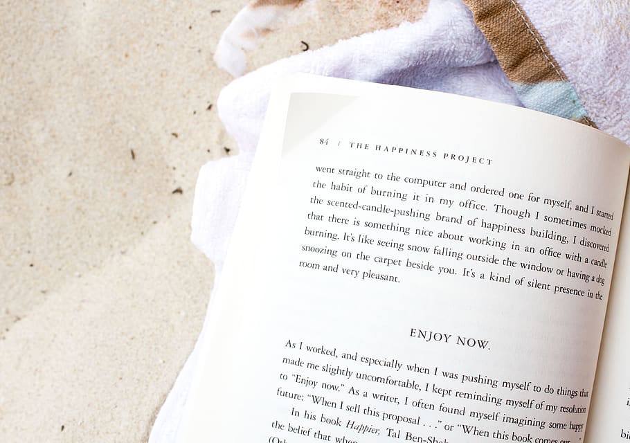 Enjoy now book page, text, paper, letter, beach, sandy, holiday HD wallpaper