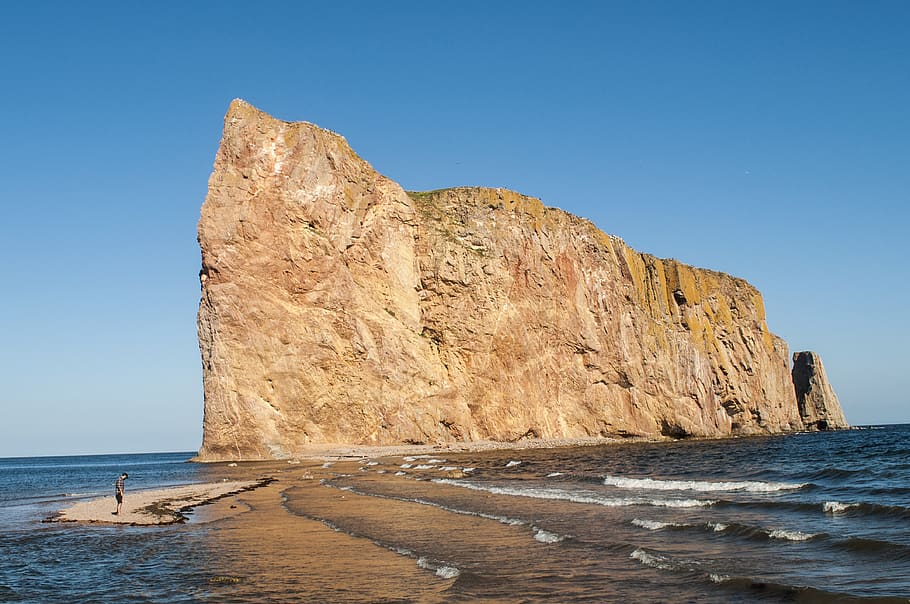 outdoors, cliff, percé, canada, beach, water, sea, ocean, nature HD wallpaper
