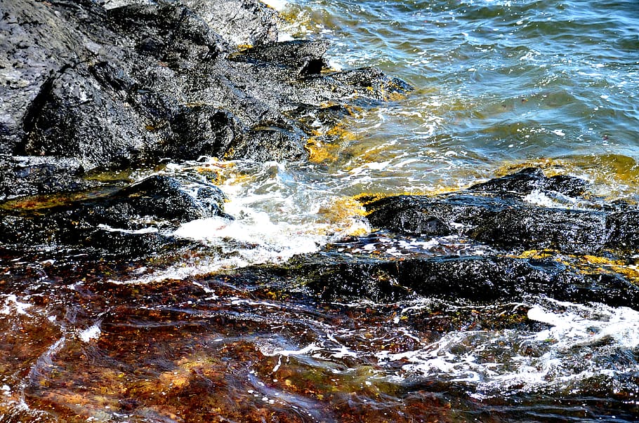 water, motion, rock, sea, beauty in nature, rock - object, solid HD wallpaper