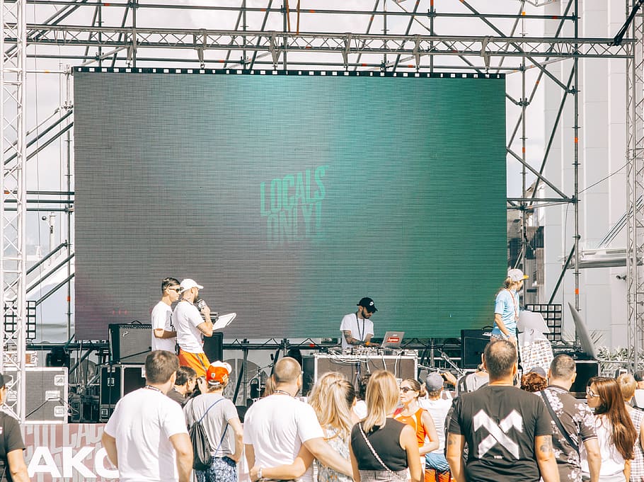 People Gathered in Front of Stage, audience, crowd, electronic equipment HD wallpaper