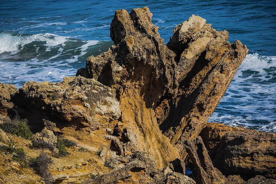 rock, formation, sea, nature, seashore, geology, erosion, sandstone HD wallpaper