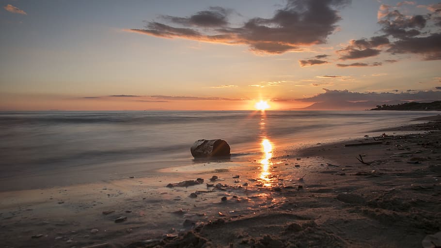 sunset, spain, sky, landscape, sea, water, clouds, vacations HD wallpaper