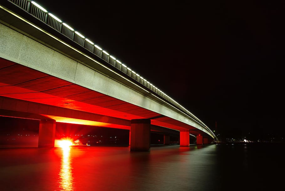 white bridge, light, long exposure, night, evening, architecture HD wallpaper