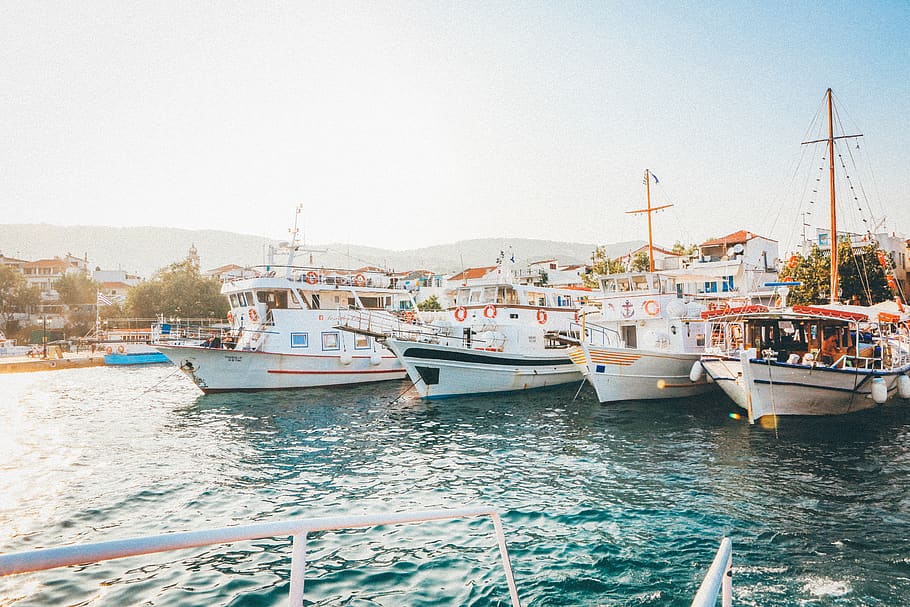 greece, skiathos, hellas, boats, summer, fishing, tourism, nautical vessel HD wallpaper