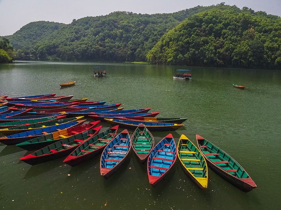 vehicle, rowboat, transportation, canoe, nepal, phewa tal, pokhara, HD wallpaper