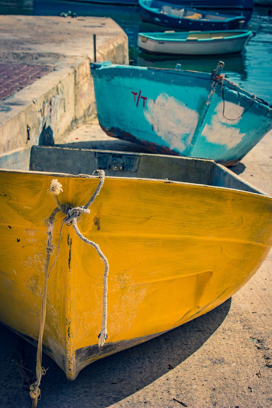 yellow jon boat, nautical vessel, mode of transportation, water, HD wallpaper