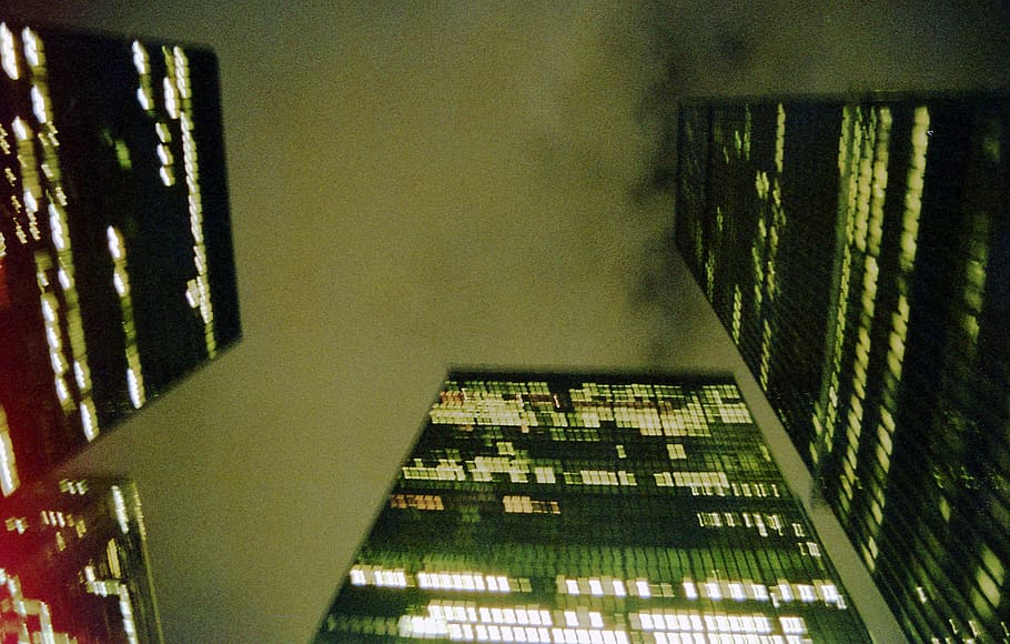 Low Angle Photo of Buildings Under Cloudy Sky, architecture, blur HD wallpaper