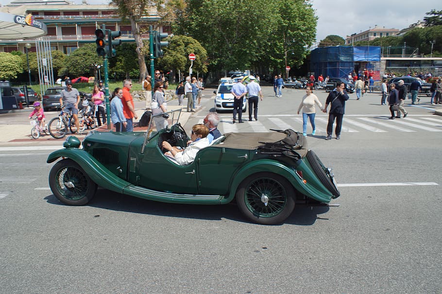 italy, genova, corso italia, historical car, transportation