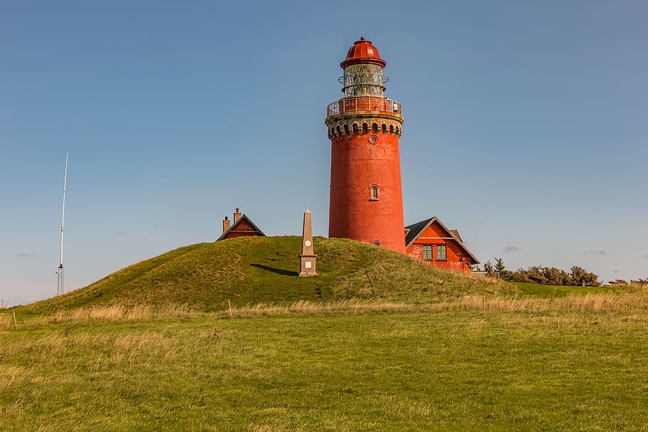 lighthouse, sea, denmark, ocean, coast, landscape, landmark HD wallpaper