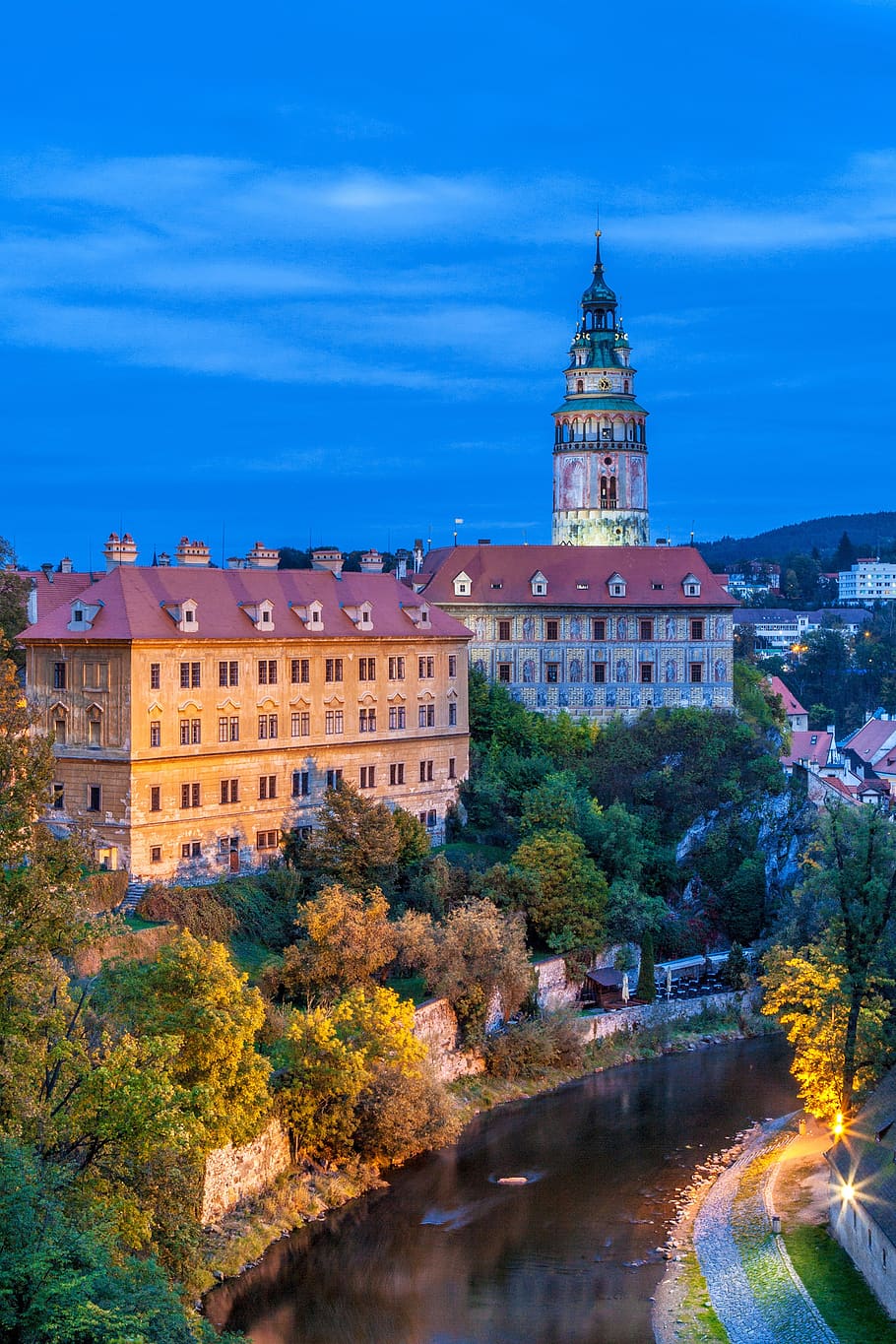 Wallpaper Czech Republic, Prague, evening, river, houses, lights 1920x1440  HD Picture, Image