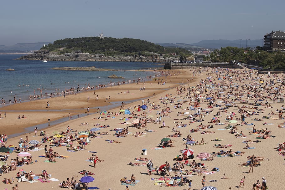 beach, costa, summer, crowd, land, large group of people, water HD wallpaper