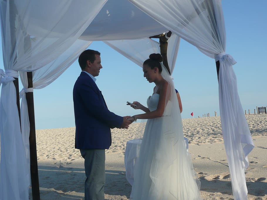 cabo san lucas, mexico, beach, wedding, bride, newlywed, wedding dress, HD wallpaper