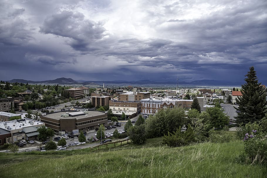 clouds, sky, town, city, landscape, landscapes, cityscape, cloudy HD wallpaper