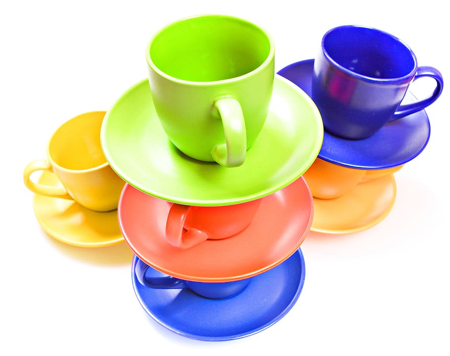 white, isolated, cup, saucer, empty, food, colorful, object HD wallpaper