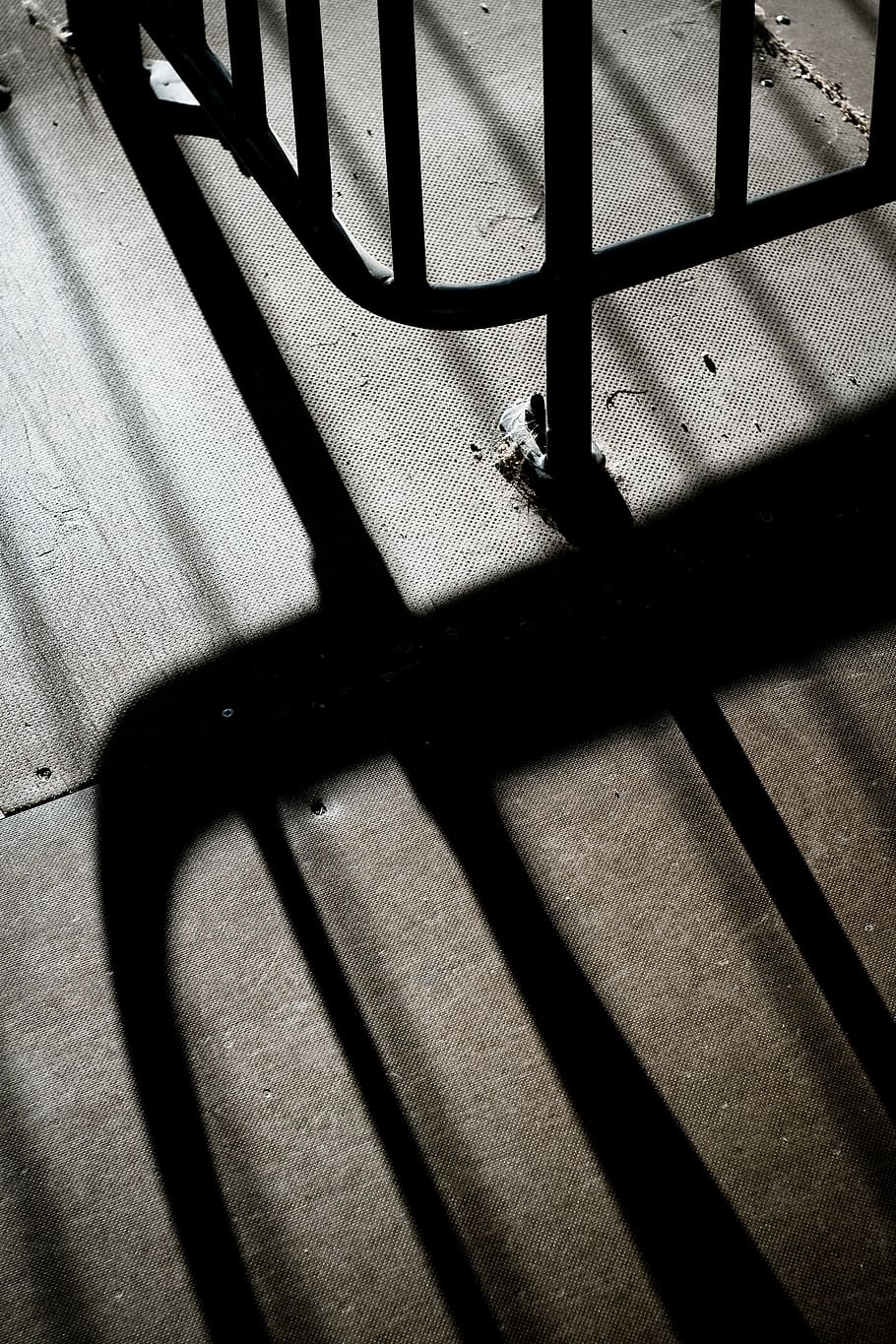 gate, dark, shadows, spooky, jail, sunlight, high angle view HD wallpaper