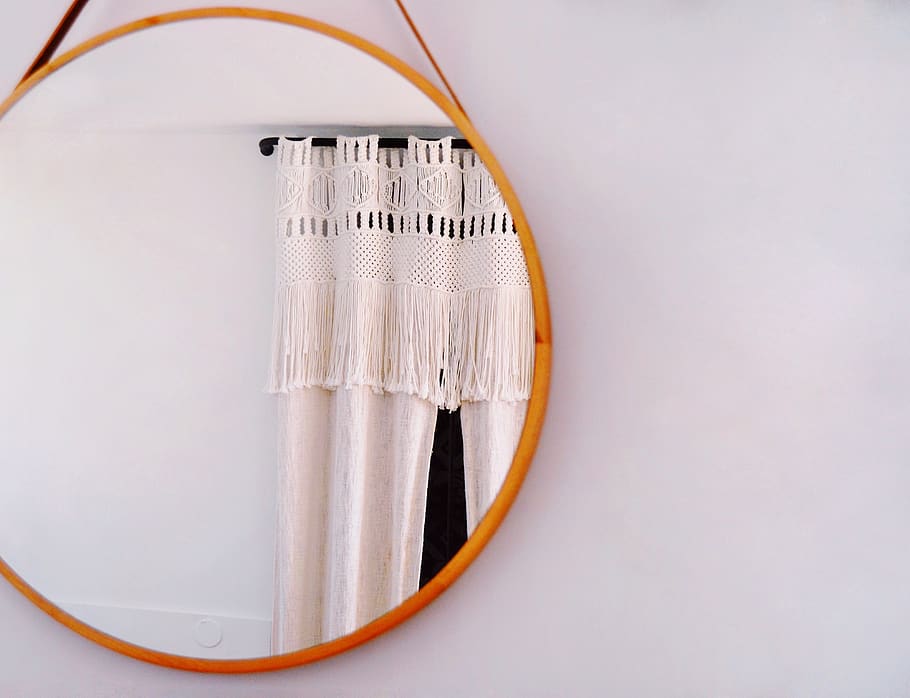 round brown framed mirror, studio shot, cable, indoors, technology HD wallpaper