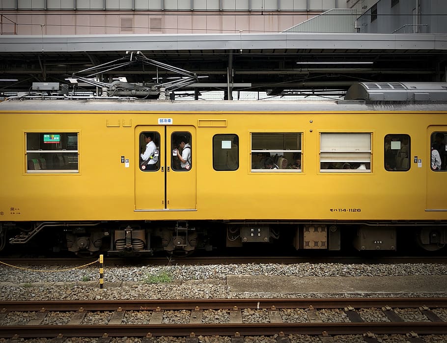 yellow and gray train, vehicle, transportation, railway, train track HD wallpaper