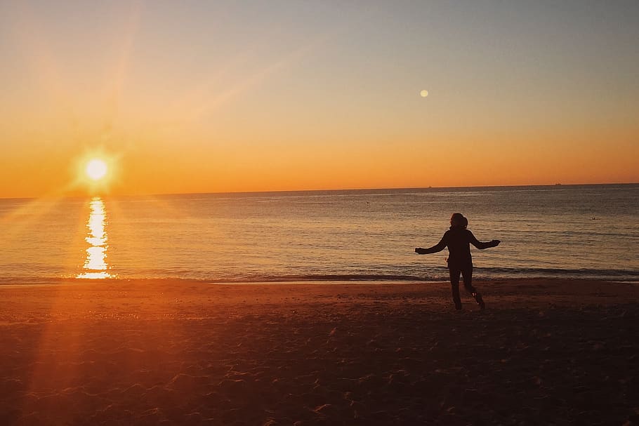 sunset, beach, wonder, water, sky, sea, beauty in nature, land HD wallpaper
