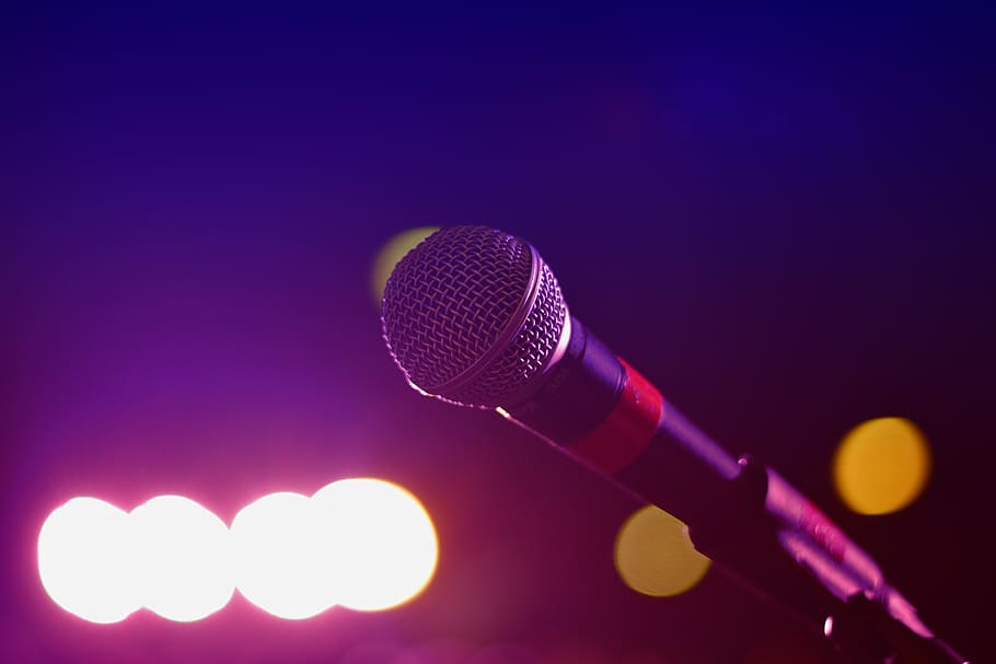 audio, microphone, bokeh, bright, close-up, karaoke, lights, HD wallpaper
