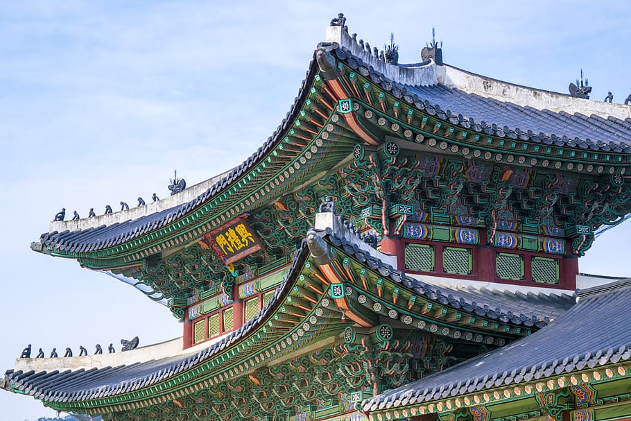 green and red temple, built structure, architecture, sky, building exterior HD wallpaper