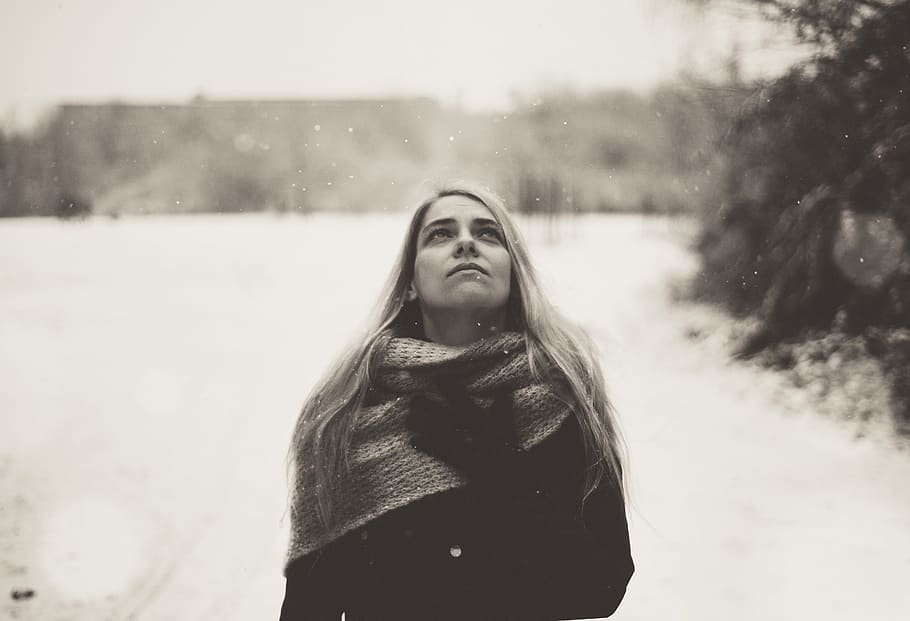 people, nature, winter, cold, beautiful, outdoors, woman, snow HD wallpaper