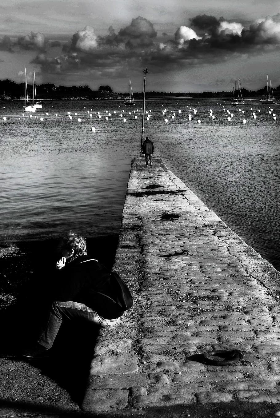attente, jetée, bouder, séparation, water, sky, sea, cloud - sky HD wallpaper