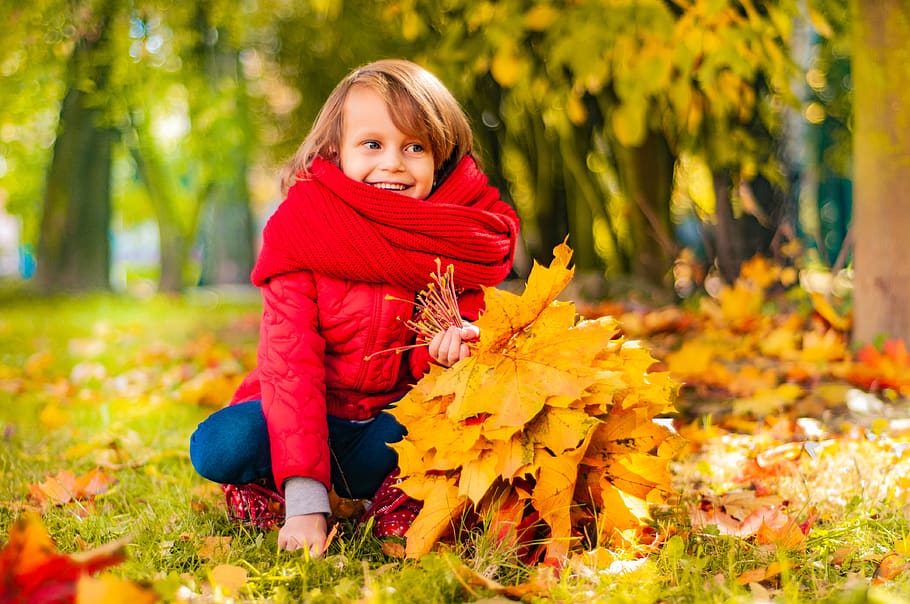 autumn, kids, happiness, joy, stroll, baby, smile, park, girl, HD wallpaper