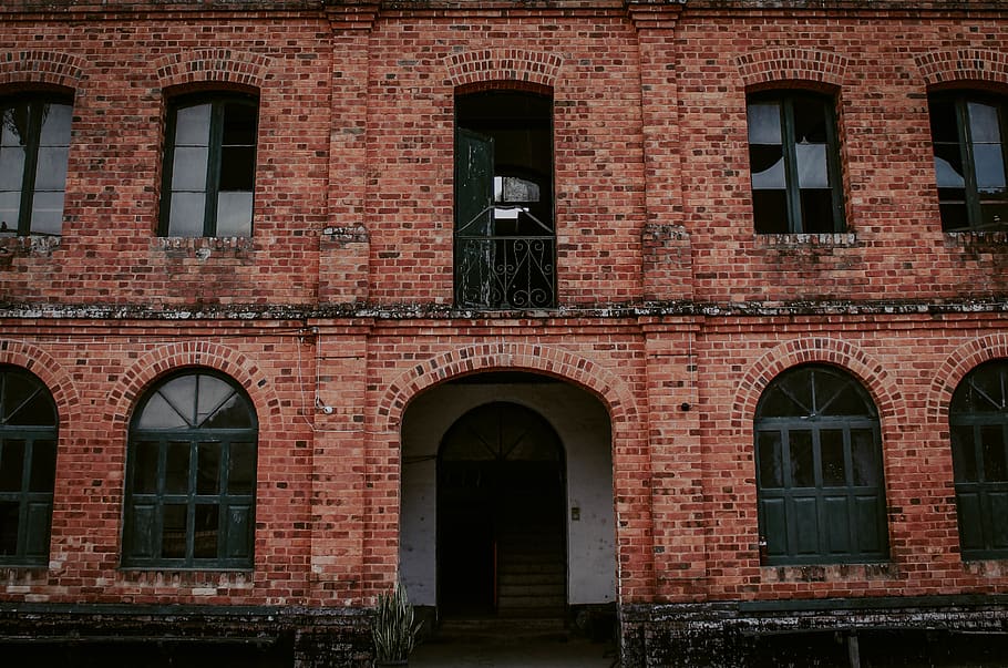 brick, window, wall, door, architecture, building, walkway HD wallpaper
