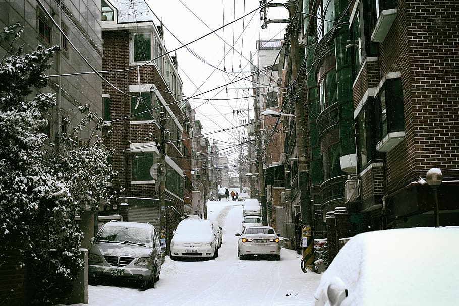 south korea, sinjeong-dong, snow, seoul, winter, december, building exterior, HD wallpaper