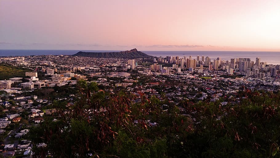 sunset, honolulu, mountain, hawaii, landscape, sky, bluesky HD wallpaper