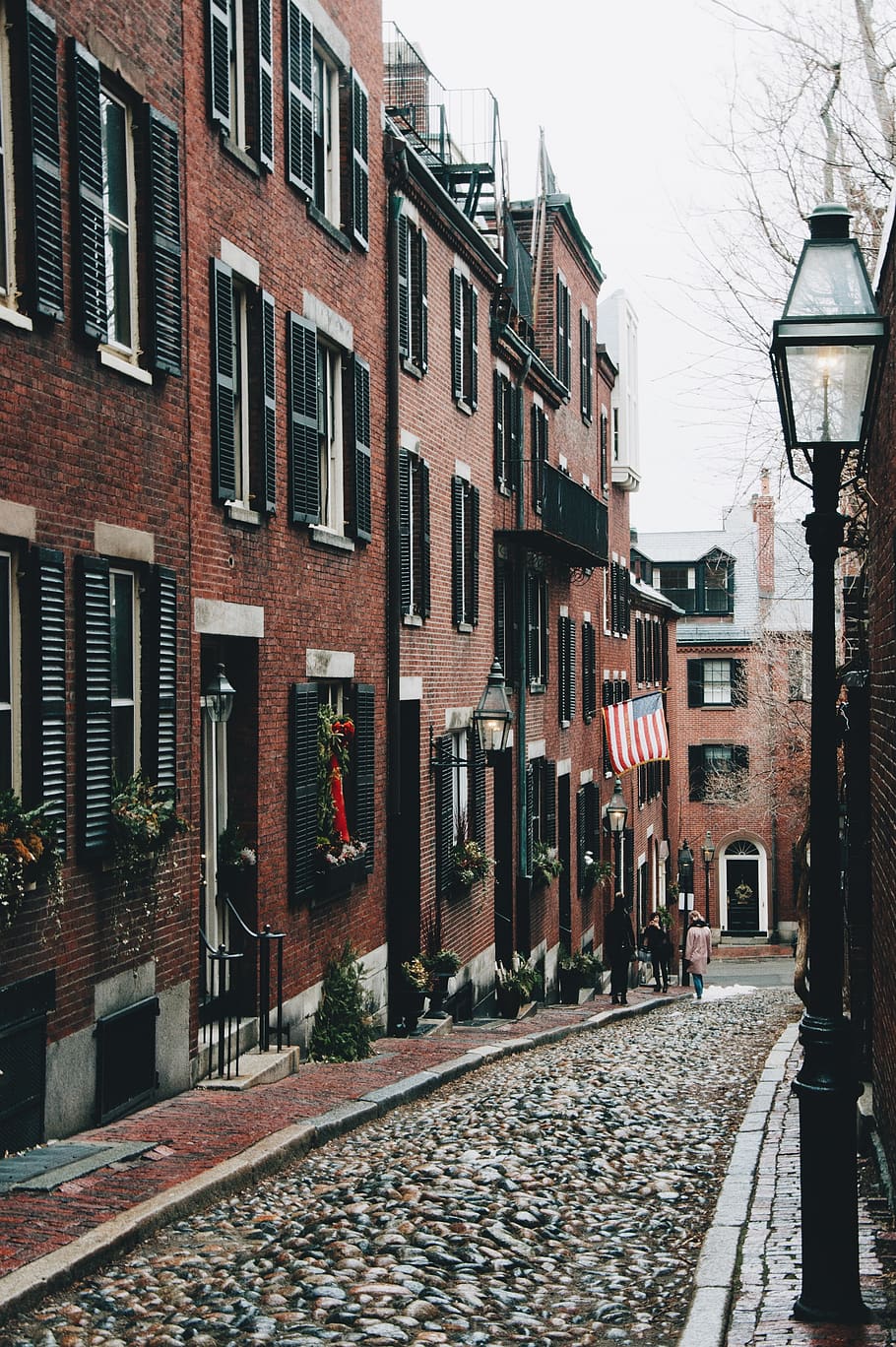 boston, united states, cobbled paths, streets, historic, buildings