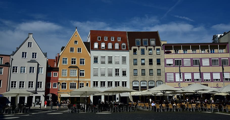 town hall square, augsburg, houses, historic center, architecture