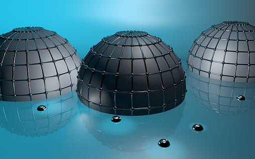 3d, render, igloos, circles, blue, abstract, digital, model HD wallpaper