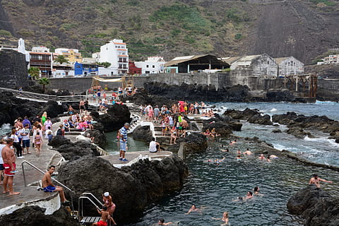 holiday, summer, bathing, sea, tenerife, lava, piscina naturale HD wallpaper