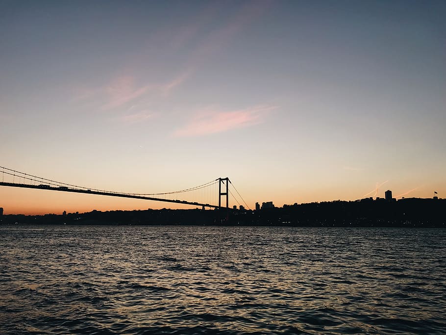 bridge, building, sky, suspension bridge, outdoors, nature HD wallpaper