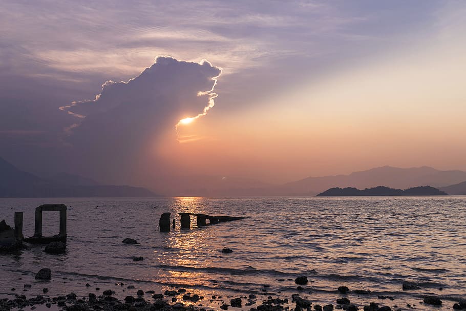 Seashore Under Cloudy Sky in Golden Hour Photography, beach, dawn HD wallpaper
