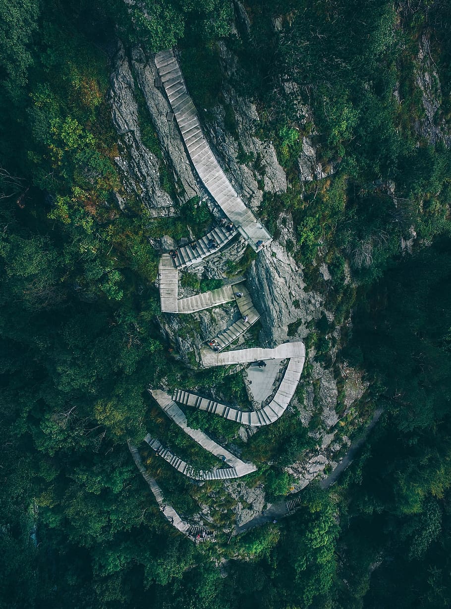 steps, stairs, mountain, hill, rocks, green, trees, hike, hiking HD wallpaper