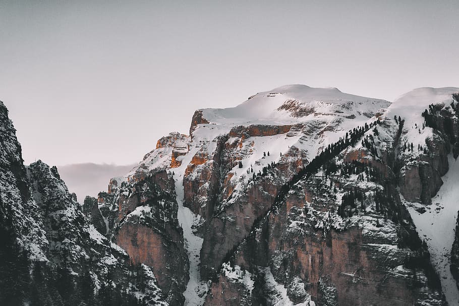 High-angle Photography of Snow Covered Mountains, adventure, alps HD wallpaper