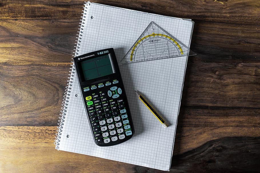 calculator, writing pad, school, count, paper, pen, writing tool HD wallpaper
